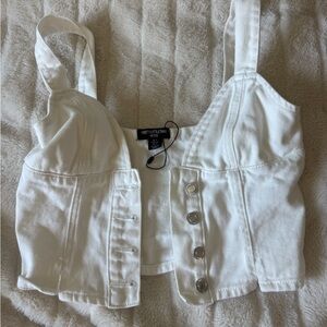 PrettyLittleThing Ivory Button-Up Crop Top Denim